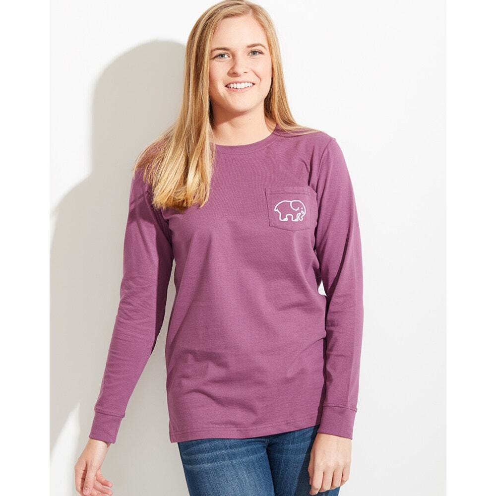 Ivory Ella Women’s Long Sleeve Organic Elephant Logo Pocket Tee Size XS Purple‎